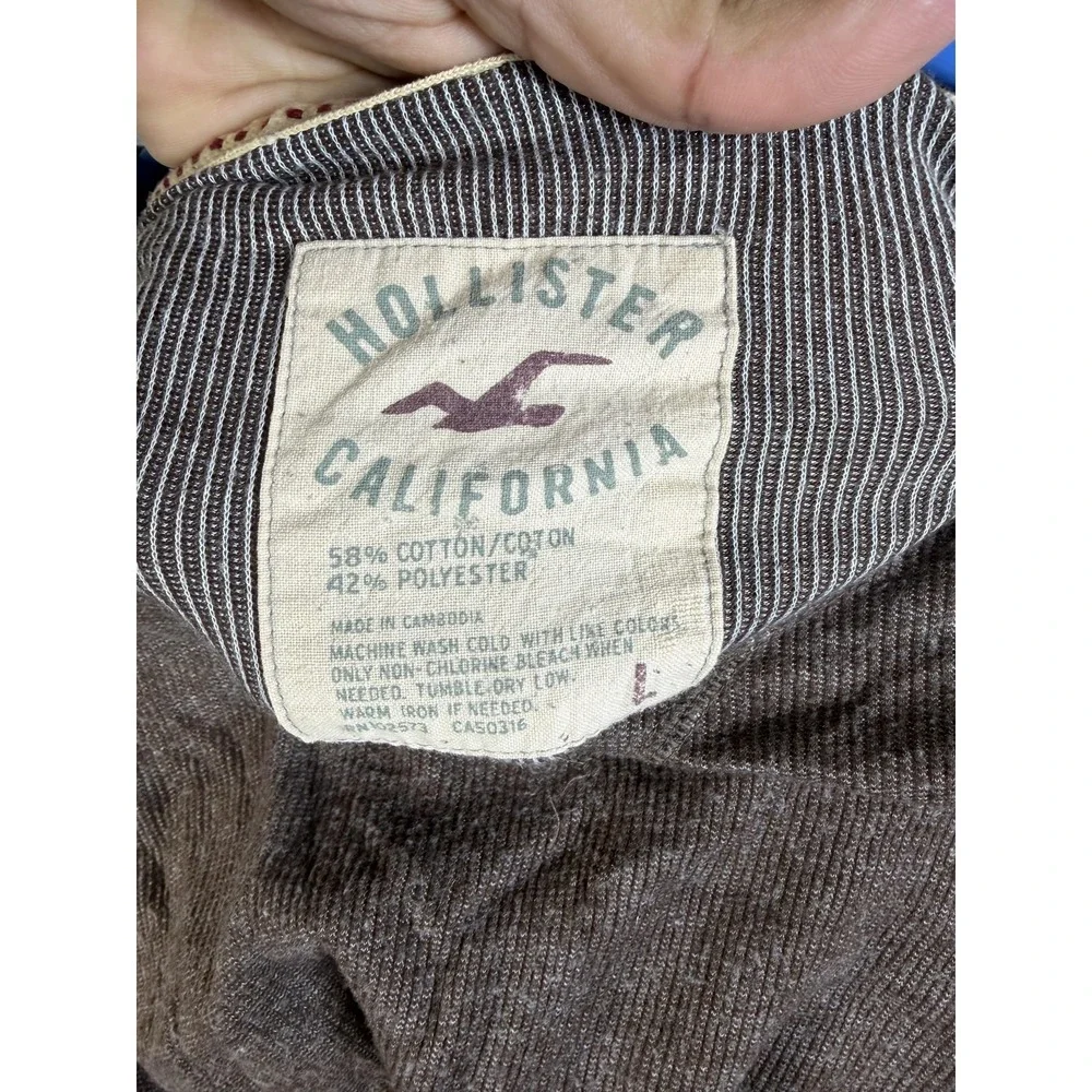 Hollister Sweater Mens Large Brown Waffle Knit Long Sleeve Logo Casual